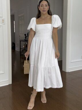 Abercrombie & Fitch Emerson Puff Sleeve Midi Dress White Size Small